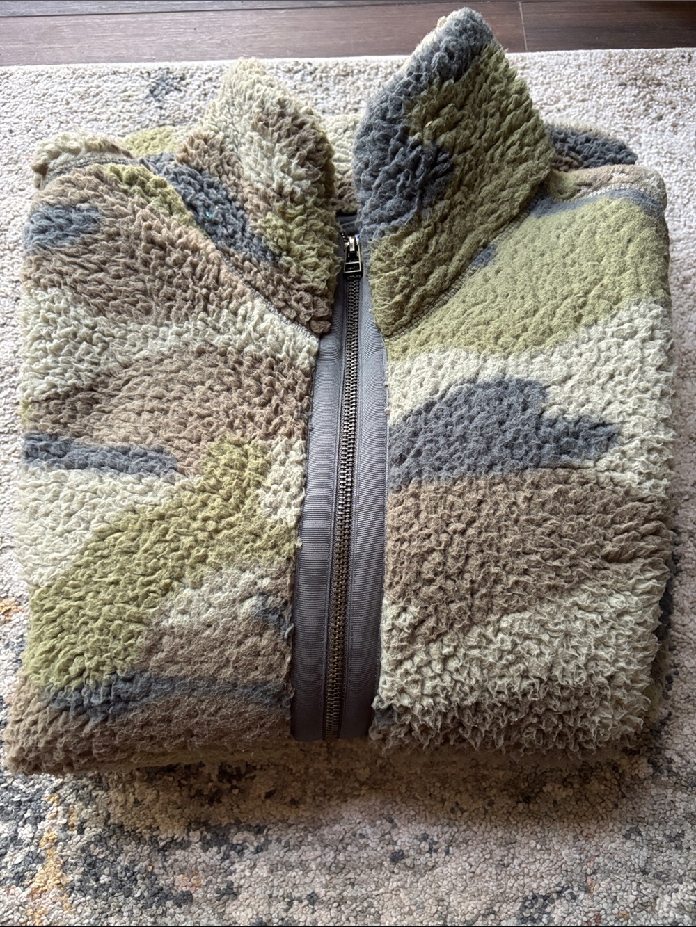 Old Navy Camo Sherpa Zip Jacket in Olive, Tan & Gray
